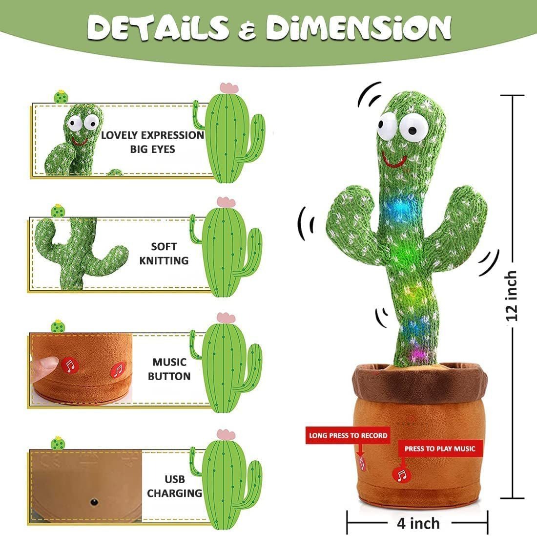 Dancing Cactus Talking Toy Kids Children Plush Electronic Toys Baby Singing Wriggle Voice Recording