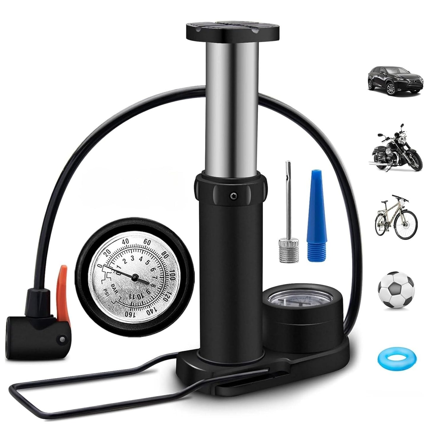 High Pressure Foot Air Pump with Gauge Heavy-Duty