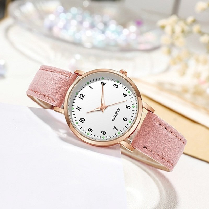 Luminous Watch- Ladies Simple Digital Retro Frosted Leather