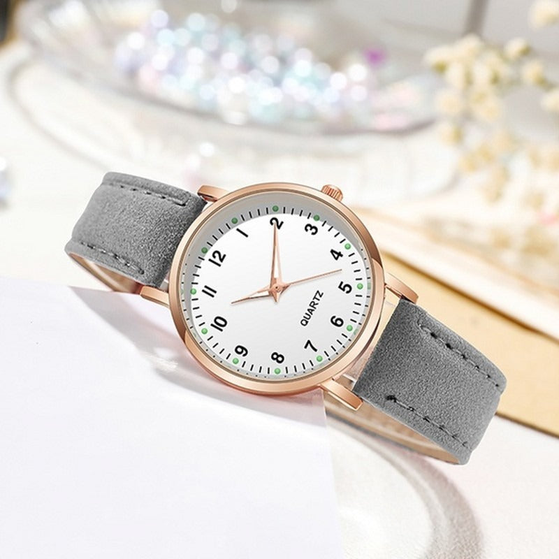 Luminous Watch- Ladies Simple Digital Retro Frosted Leather