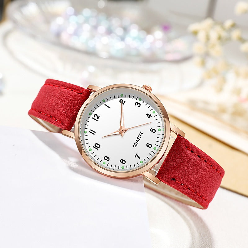 Luminous Watch- Ladies Simple Digital Retro Frosted Leather