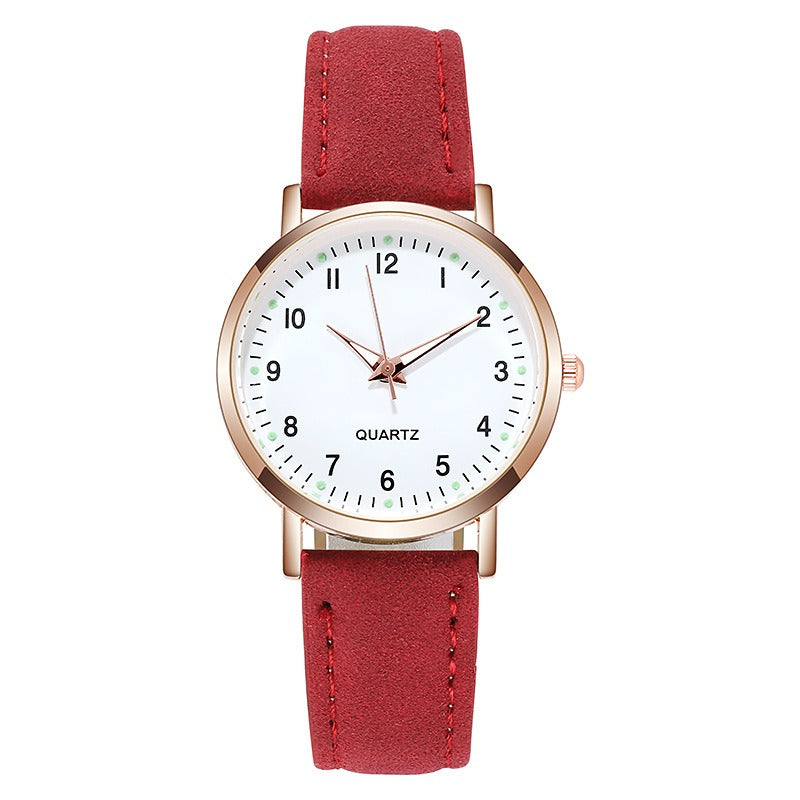 Luminous Watch- Ladies Simple Digital Retro Frosted Leather