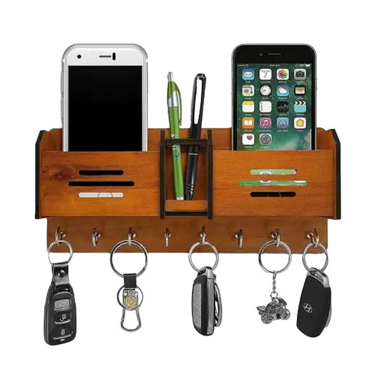 Mister Traders Brand Multipurpose Wooden Wall Hanger | Mobile Charging Stand | Keys Hanging