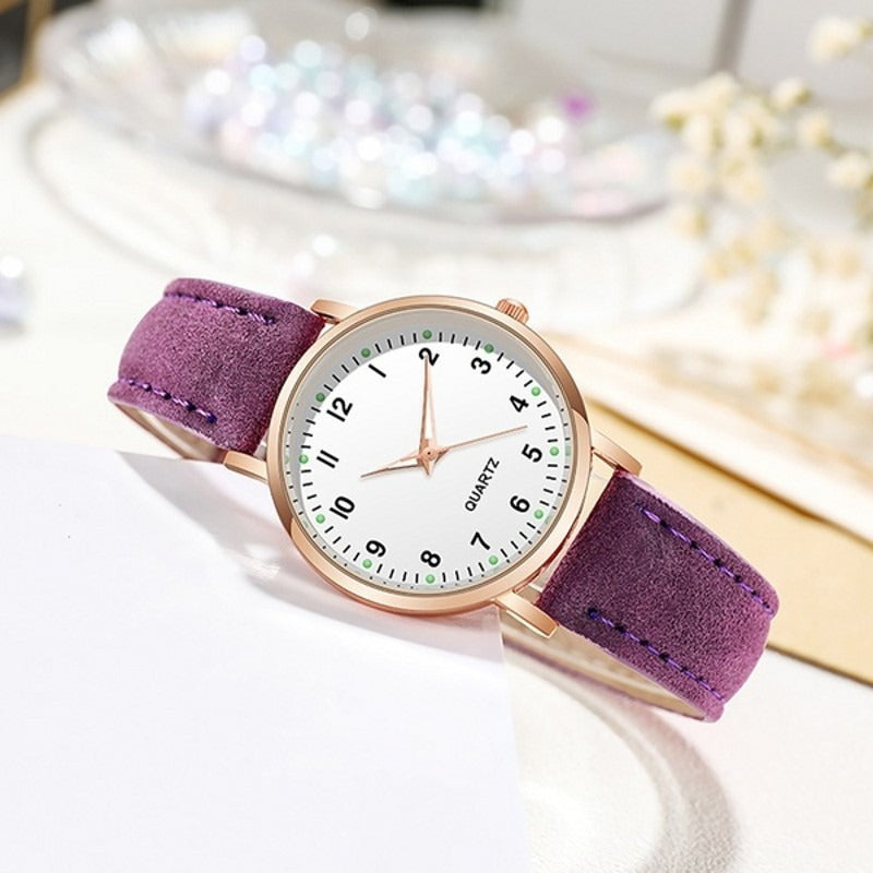 Luminous Watch- Ladies Simple Digital Retro Frosted Leather